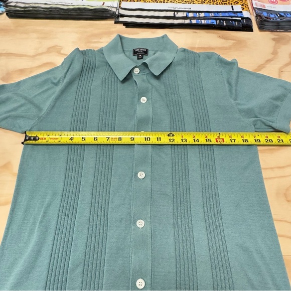 Todd Snyder Men's Silk-Cotton Ribbed Button Sweater Polo Teal Medium - Picture 10 of 13